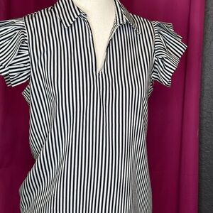 Tahari blue and white striped blouse. Size S. EUC